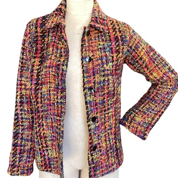 Chico's 0 (S/4) Colorful Tweed Woven Blazer Jacket Button-Front  40S - Picture 2 of 8